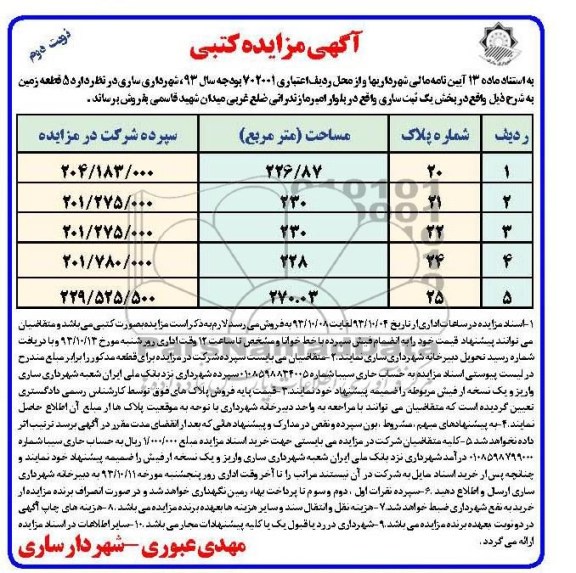 مزایده,فروش 5 قطعه زمین