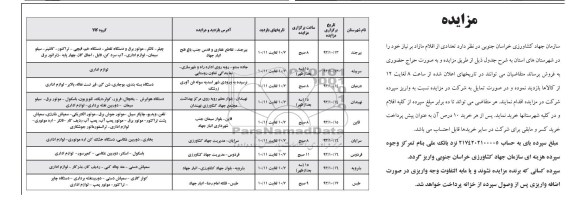 مزایده,مزایده تعدادی از اقلام مازاد 