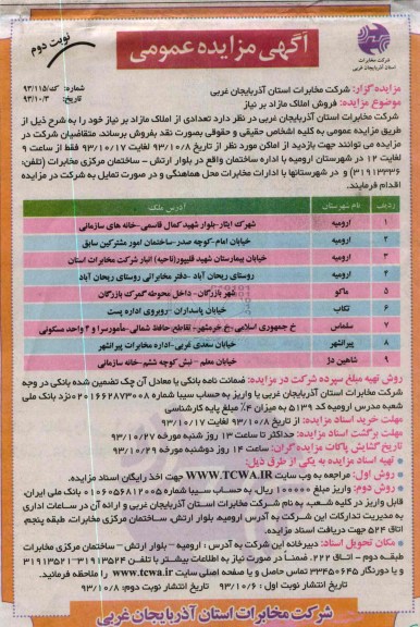 مزایده فروش املاک