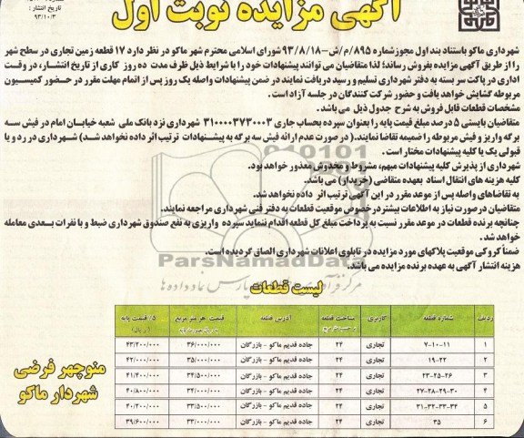 مزایده,فروش 17 قطعه زمین