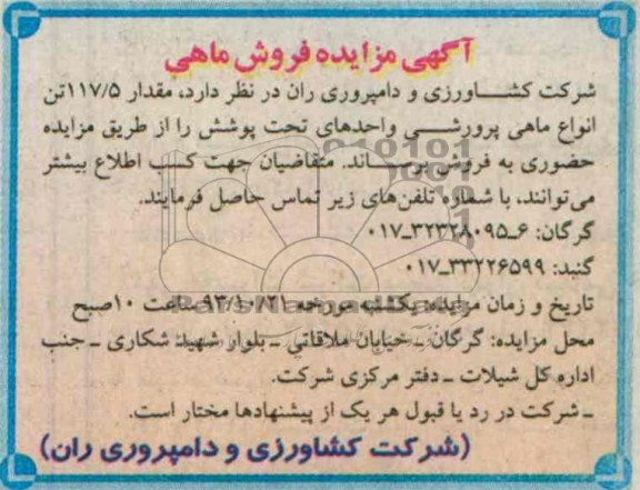 آگهی مزایده,مزایده فروش ماهی