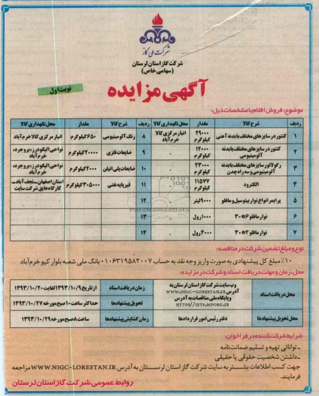 آگهی مزایده,مزایده فروش اقلام