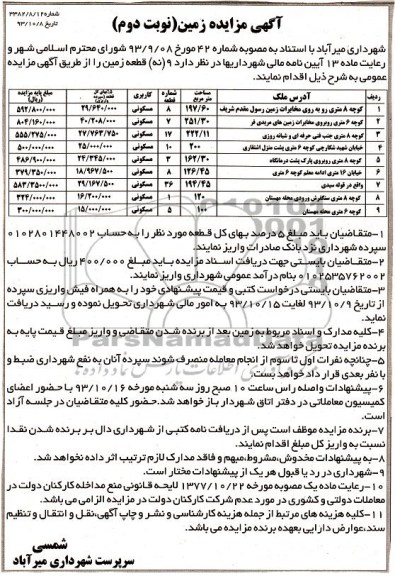 مزایده,فروش نه قطعه زمین
