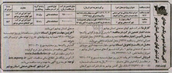 آگهی مناقصات عمومی یک مرحله ای , مناقصه اجرای شبکه روشنایی 