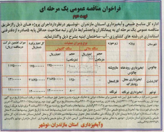 فراخوان مناقصه عمومی یک مرحله ای , مناقصه آبخیزداری رودخانه 