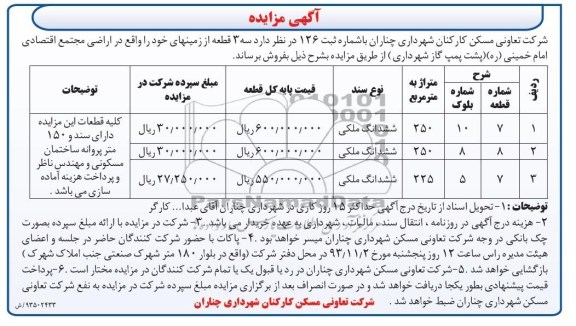 مزایده,فروش سه قطعه زمین