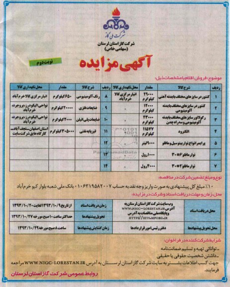 آگهی مزایده,مزایده فروش اقلام