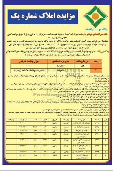 مزایده,فروش تعدادی املاک