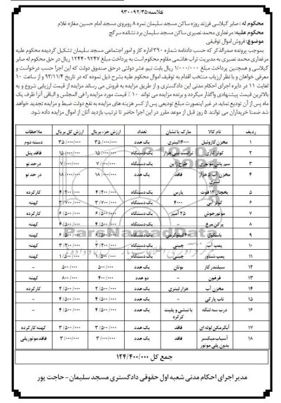 آگهی مزایده,مزایده مخزن گازوئیل