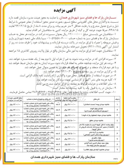 آگهی مزایده , مزایده واگذاری محل های گلفروشی سطح شهر