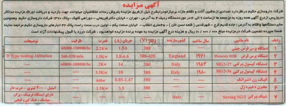 آگهی مزایده ,مزایده فروش  تعدادی از ماشین آلات و اقلام مازاد