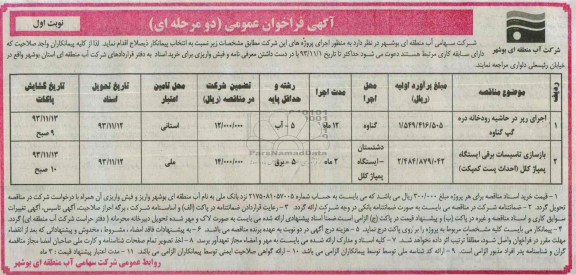 آگهی فراخوان عمومی دومرحله ای , مناقصه اجرای رپر در حاشیه رودخانه 