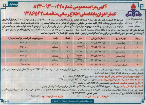 آگهی مزایده عمومی ,مزایده 6 دستگاه خودرو