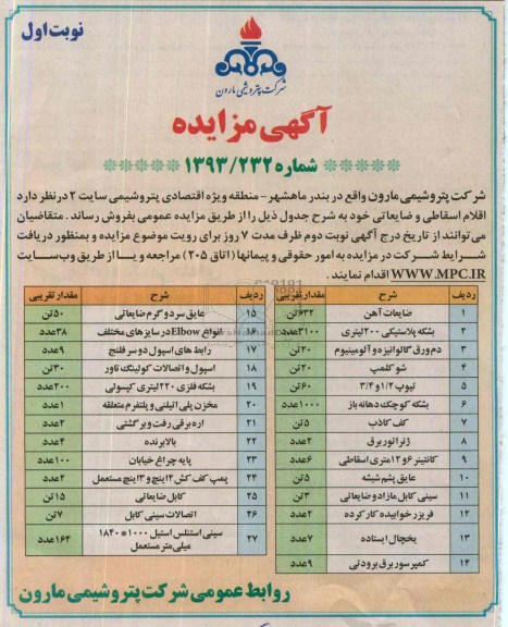 آگهی مزایده,مزایده اقلام اسقاطی و ضایعاتی