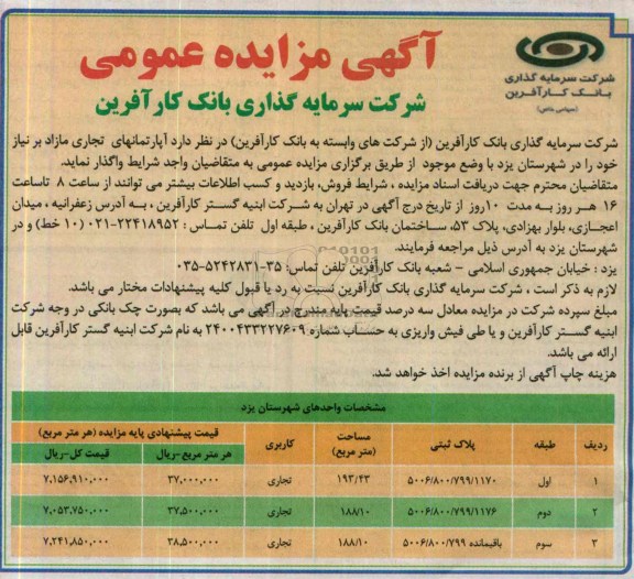 مزایده,واگذاری اپارتمانهای تجاری