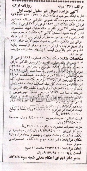 مزایده, فروش ملک