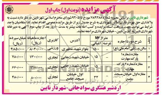 آگهی مزایده , مزایده واگذاری حق بهره برداری اماکن شهرداری