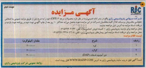 مزایده عمومی , مزایده عمومی محصولات درجه 3 ) (OFF