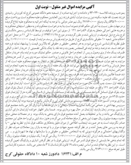 مزایده, فروش ملک