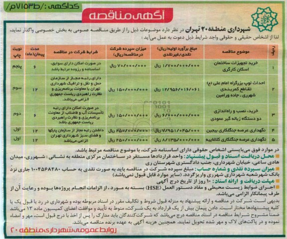 آگهی مناقصه , مناقصه خرید تجهیزات ساختمان اسکان کارگری..