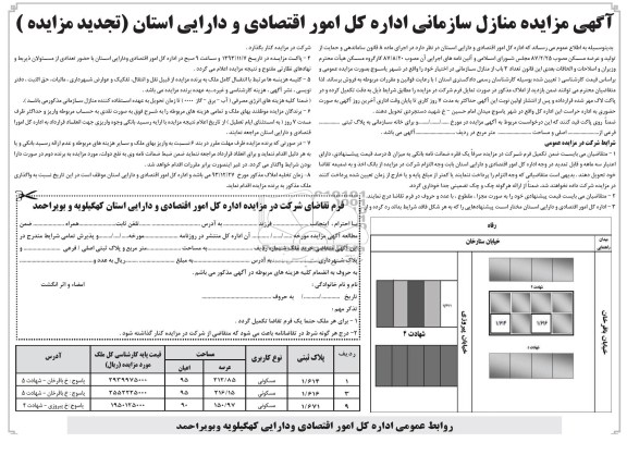 مزایده,فروش سه باب منازل سازمانی