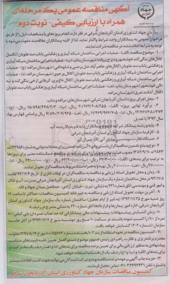 مناقصه عمومی , مناقصه عمومی عملیات اجرایی ساختمان احداث شبکه آبیاری و زهکشی 