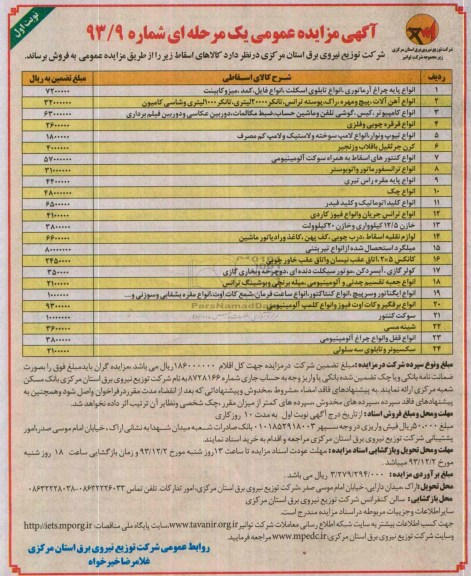 آگهی مزایده عمومی یک مرحله ای,مزایده کالاهای اسقاط