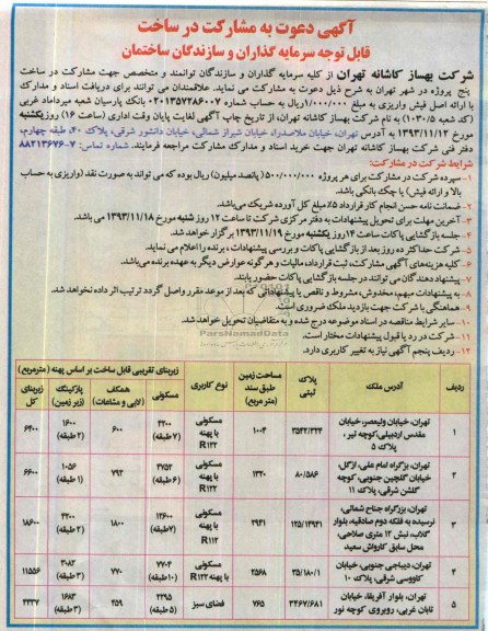 آگهی دعوت به مشارکت در ساخت, مناقصه مشارکت در ساخت پنج پروژه