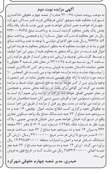 مزایده,فروش یک واحد مسکونی تجاری