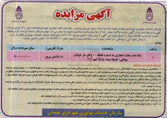 مزایده , مزایده یک باب مغازه تجاری