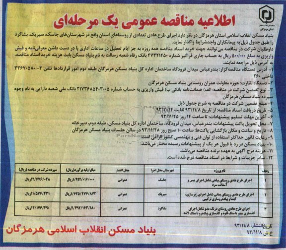 آگهی مناقصه , مناقصه اجرای طرح هادی تعدادی از روستاهای استان 