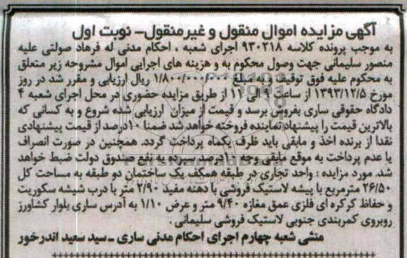 مزایده, فروش واحد تجاری