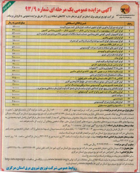 آگهی مزایده عمومی یک مرحله ای,مزایده کالاهای اسقاط