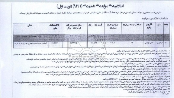 مزایده,فروش دو دستگاه از منازل سازمانی