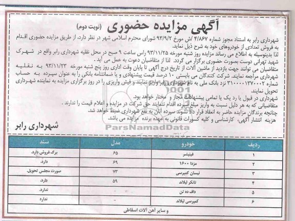 آگهی مزایده حضوری,مزایده فینیشر