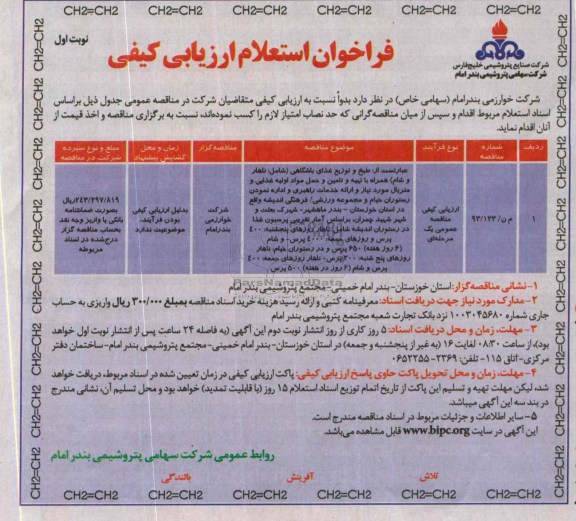 فراخوان , فراخوان طبخ و توزیع وغذای باشگاهی (شامل: ناهار ، شام ، غذای نیمه شب) 