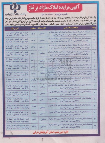 مزایده, واگذاری پلاکهای ثبتی