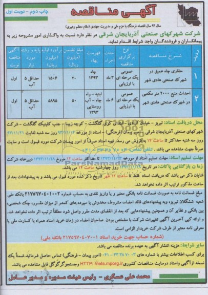 آگهی مناقصه , مناقصه حفاری چاه عمیق در شهرک صنعتی...