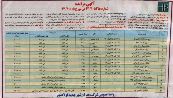 آگهی مزایده,مزایده تعدادی خودرو
