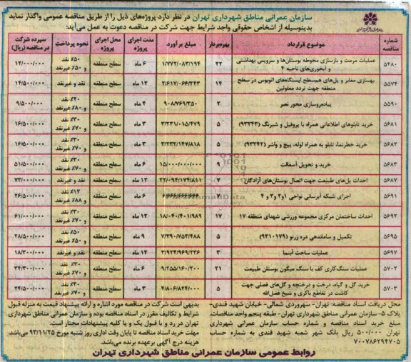  مناقصه , مناقصه عملیات مرمت و بازسازی محوطه بوستانها و سرویس بهداشتی...