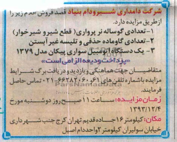 آگهی مزایده ,مزایده گوساله نر