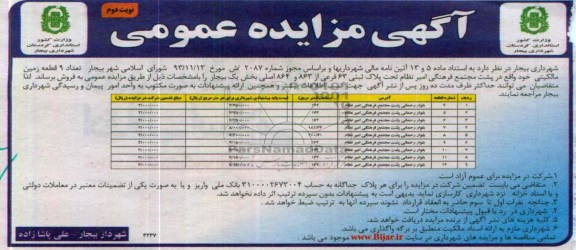 مزایده,فروش 9 قطعه زمین