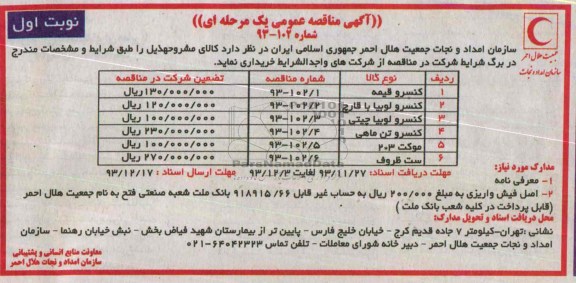 مناقصه عمومی , مناقصه عمومی  کنسرو قیمه