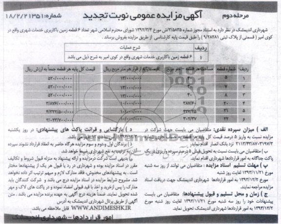 مزایده,فروش شش قطعه زمین 