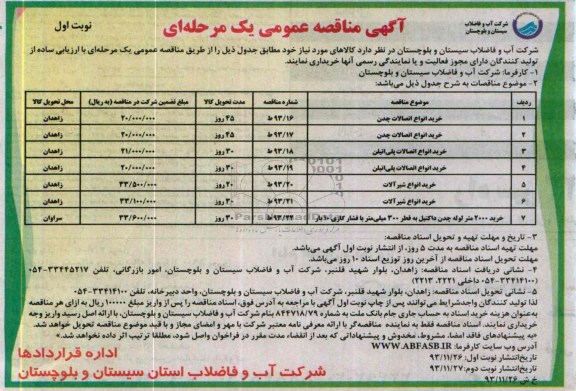 مناقصه , مناقصه  خرید انواع اتصالات چدن 