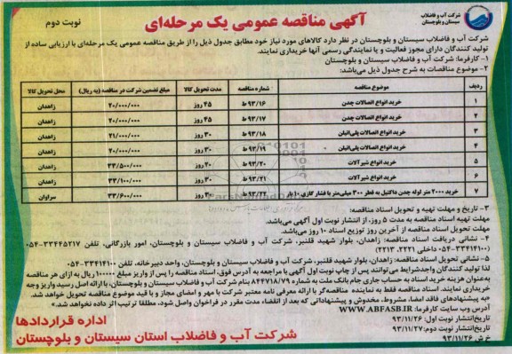 مناقصه , مناقصه  خرید انواع اتصالات چدن 