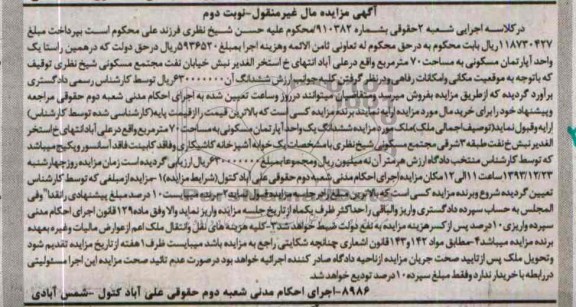 مزایده,فروش یک واحد اپارتمان