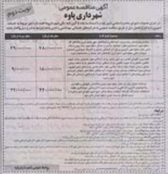 آگهی مناقصه رفت روب کلیه معابر 