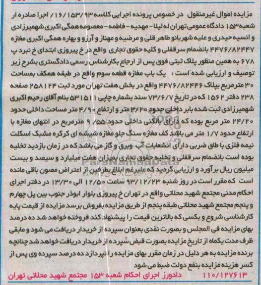 مزایده,یکباب مغازه
