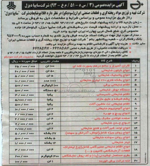 آگهی مزایده عمومی,مزایده کارتن خمیری